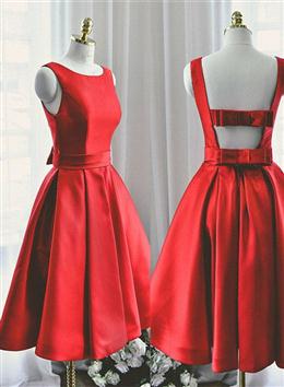Picture of Lovely Red Color Satin Short Party Dresses, Red Color Short Prom Dresses